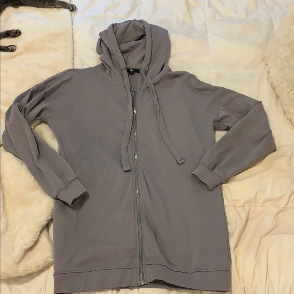 Grey Longline Oversized Zip Hoodie